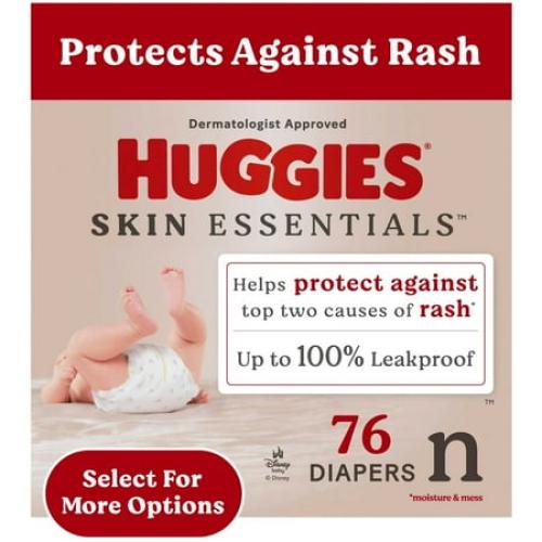 Huggies Skin Essentials Baby Diapers, Size Newborn (6-9 lbs), 76 Count