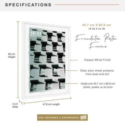 MCS Foundation 16x24 Poster Frame Traditional Brass, Vertical & Horizontal Wall Hanging Large Picture Frame for Photos, Posters & Art Prints (1-Pack)