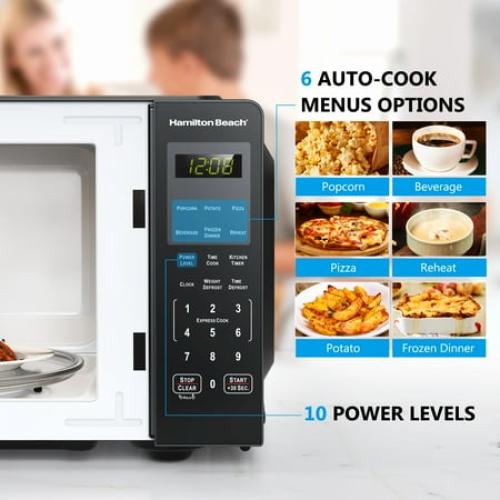 Hamilton Beach 0.9 Cu ft Countertop Microwave Oven, 900 Watts, Black Stainless Steel, New