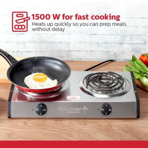 ‼️has stains‼️Holstein Housewares Double Burner Countertop Portable Range Stainless Steel Cooking Plate, 1500W