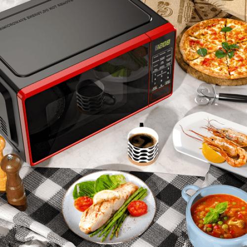 Mainstays 0.7 Cu ft Countertop Microwave Oven, 700 Watts, Red, New