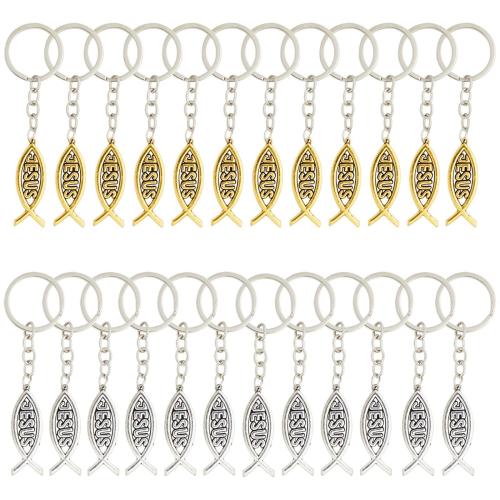Juvale 24 Pack Metal Jesus Fish Keychains Christian Religious Gifts for Women and Men Bulk Key Rings for Easter Party Family Reunion Favors (Silver and Gold-Colored)