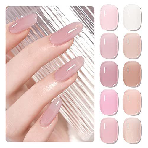 SHOYUM Nude Pink Gel Nail Polish Set 10 Colors Neutral Nude Gel Polish Kit Translucent Milky White Purple Spring Summer Trend Nail Art DIY Manicure at Home Gifts for Girls Women