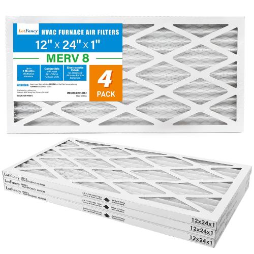 LotFancy 12x24x1 Air Filter 4 Pack MERV 8 Pleated Furnace Air Filters Replacement for HVAC (Actual Size: 11.75x23.75x0.75)