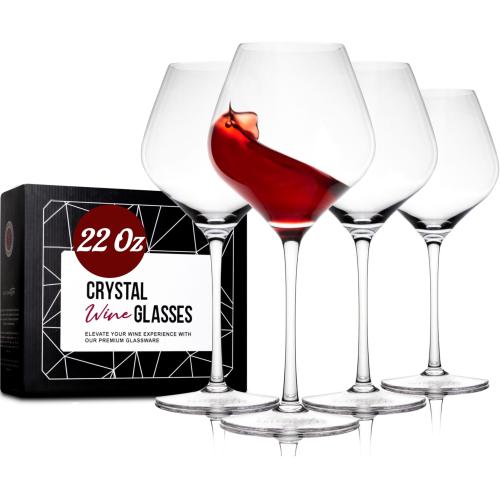 Gusto Nostro Crystal Wine Glasses Set of 4 22 Oz Long Stem Modern Wine Glasses for White and Red Wine Dishwasher Safe Fancy Elegant Large and Tall Wine Glass for Wedding Christmas Anniversary