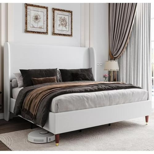 King Bed Frame Cream With Wingback