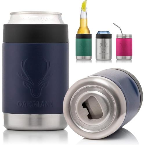 Beer Can Cooler Insulated Bottle Opener 12 oz Beer Bottle Insulator, 3 in 1 Universal Can Cozy Insulated Can Cooler Beer Coozie 4 in 1 Can Holder Beer Gifts Men Beer Opener (Navy)