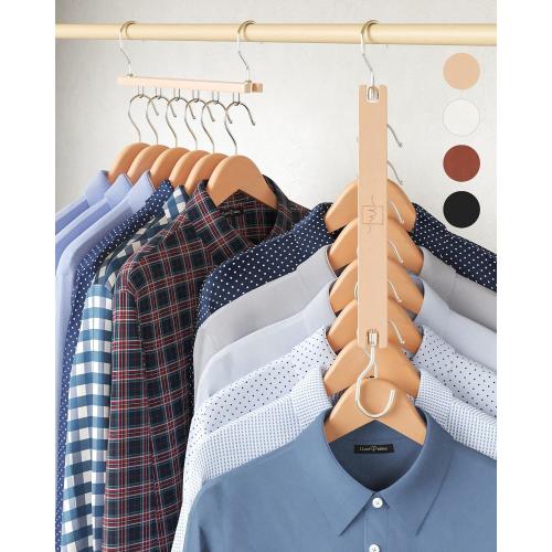MORALVE Space Saving Hangers for Closet Organizer - 4 Pack European Beechwood Shirt Organizer for Closet - Space Saver Hangers for Clothes - Closet Clothes Organizer Space Saving Collapsible Hangers 4 Pack Natural