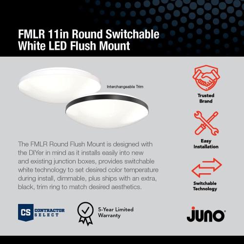 FMLR 11 in. 1-Light White/Black Selectable LED Flush Mount