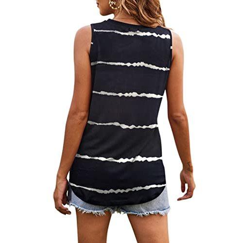 Hount Ladies Casual Plain Tank Tops Loose Summer Vacation Sleeveless Shirt (Stripe BlackMedium)