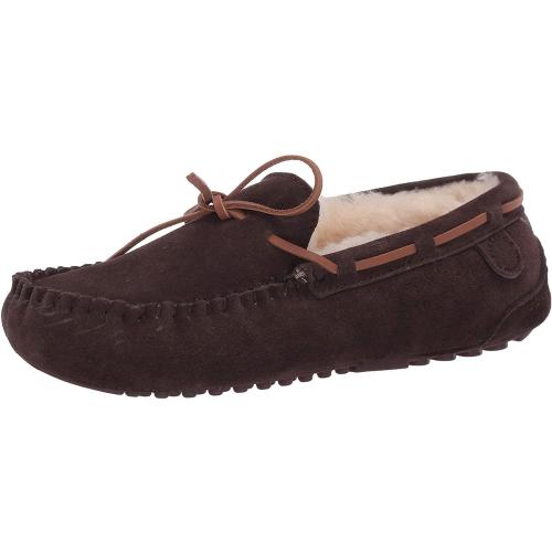 Fireside by Dearfoams Men's Victor Shearling Moccasin Slipper with Tie