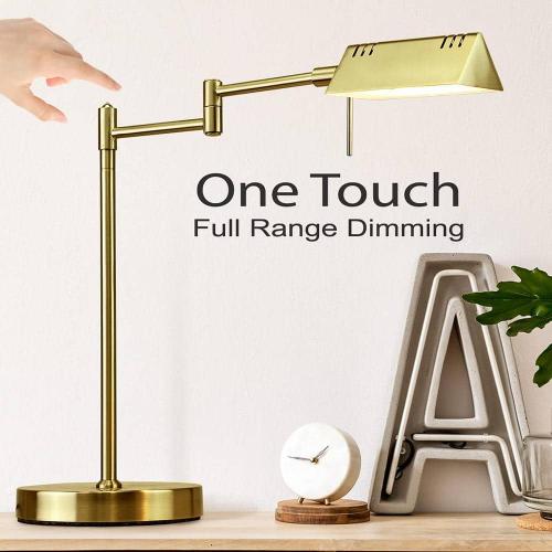 DL05D, 17 in. Gold, Pharmacy, Desk, Reading, Craft, Work Table LED Lamp, 12 W LED Full Range Dimming, 360º Swing Arms
