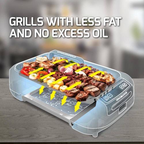 1500-Watt Electric Portable Smokeless Indoor Grill with 2-Removable Non-Stick and Dishwasher Safe Plates, White