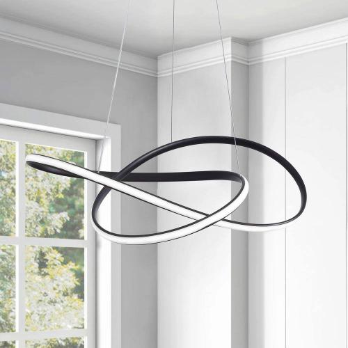 Light Modern Geometric Black Integrated LED Chandelier Creative Design Ceiling Hanging Light (NO TEST)