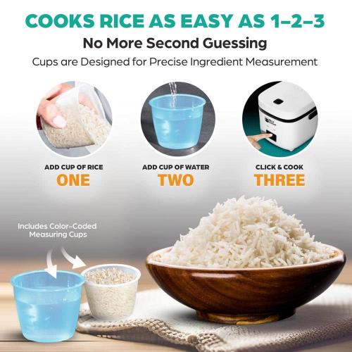 4-Cup White Space Saving Rice Cooker with Ceramic Nonstick Inner Pot