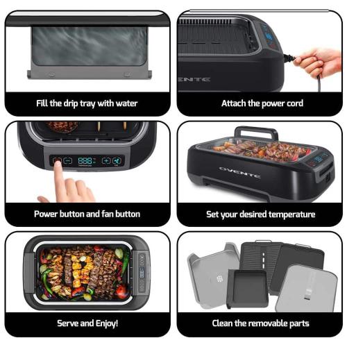 1500-Watt Electric Portable Smokeless Indoor Grill with 2-Removable Non-Stick and Dishwasher Safe Plates, White