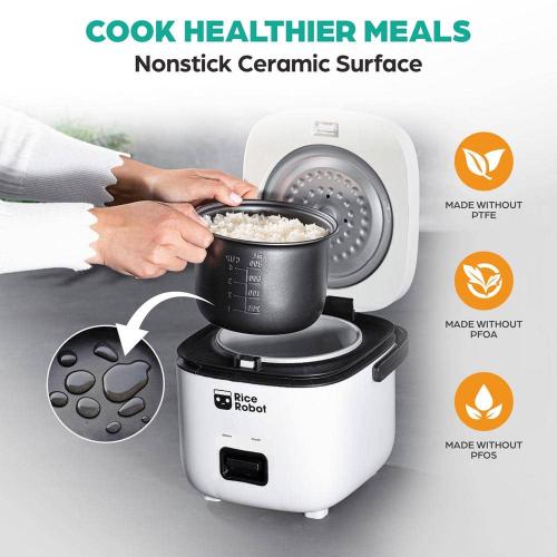 4-Cup White Space Saving Rice Cooker with Ceramic Nonstick Inner Pot