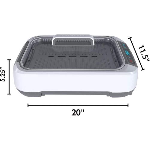 1500-Watt Electric Portable Smokeless Indoor Grill with 2-Removable Non-Stick and Dishwasher Safe Plates, White