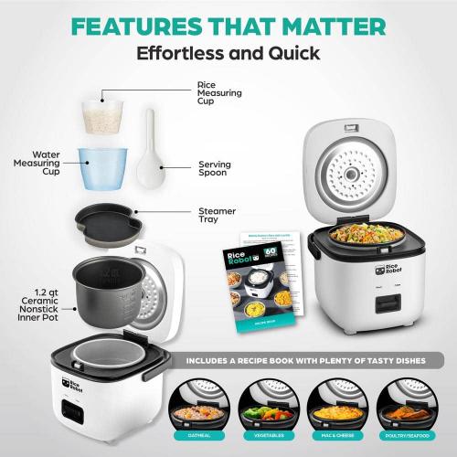 4-Cup White Space Saving Rice Cooker with Ceramic Nonstick Inner Pot