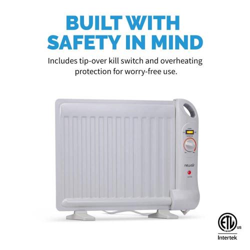 NewAir Portable 400-Watt Electric Oil-Filled Silent Slim Fit Design Under Desk Heater with Energy Efficient Operation - White