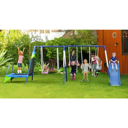 Mountain View Metal Swing, Slide and Trampoline Set