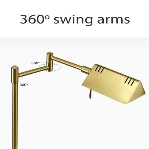 DL05D, 17 in. Gold, Pharmacy, Desk, Reading, Craft, Work Table LED Lamp, 12 W LED Full Range Dimming, 360º Swing Arms