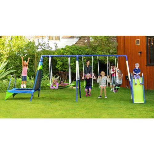 Mountain View Metal Swing, Slide and Trampoline Set