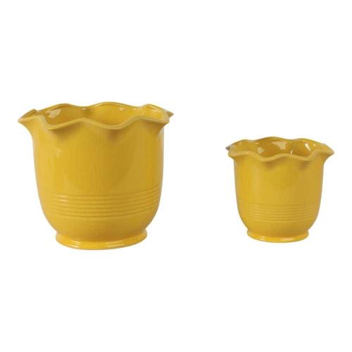 6 in. and 8 in. Yellow Ceramic Round Fluted Decorative Pots (Set of 2)