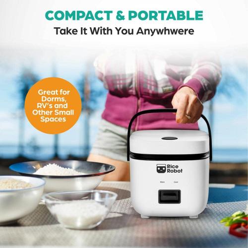 4-Cup White Space Saving Rice Cooker with Ceramic Nonstick Inner Pot