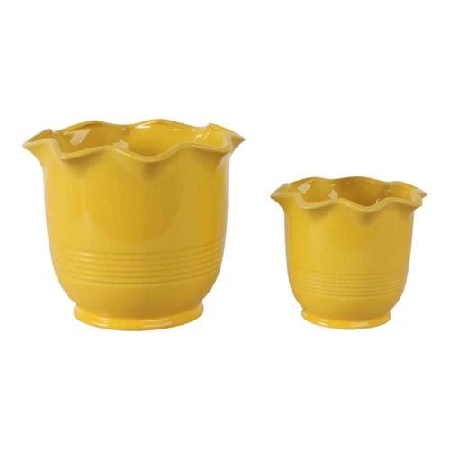 6 in. and 8 in. Yellow Ceramic Round Fluted Decorative Pots (Set of 2)