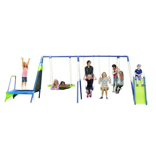 Mountain View Metal Swing, Slide and Trampoline Set