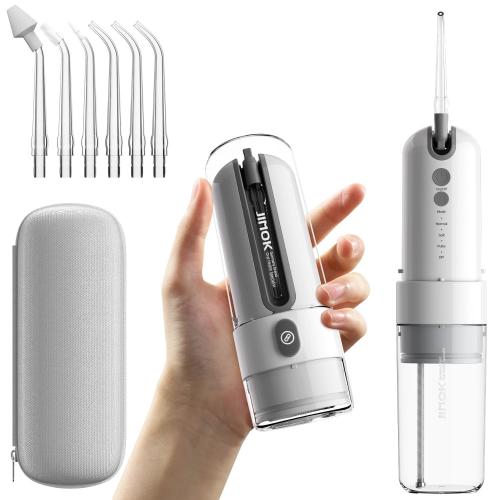 JIMOK Water Dental Flosser Cordless for Teeth Portable Oral Irrigator 4modes with DIY 6jet Tips Removable Water Tank for Easy Cleaning Portable Case for Home Travel(Gray)