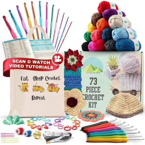LITTLE CHILTERN Crochet kit for Beginners Adults & Professionals | Learn & Craft with 21 Ergonomic Crochet Hook Set &1500 Yards of Crochet Yarn Crocheting Kit Crochet Accessories Supplies & Stuff