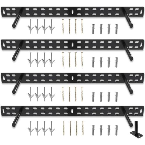 Hungsmart- 4 x 22 inch Heavy Duty Floating Shelf Bracket - Long Wall Shelves Support, Hidden Floating Shelf Hardware, Black Shelf Brackets, Perfect for Kitchen/Nursery/TV Wall Shelf Decor (4 inch rod) Backplate: 22 x 1 1/4 inch 4 inch Rod