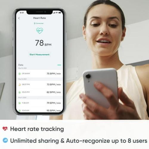 Color Black Wyze Scale S, Scale for Body Weight, Digital Bathroom Scale for Body Fat, BMI, Muscle, and Heart Rate, Body Composition Analyzer with App, Batteries Included, Bluetooth, 400 lb, Black