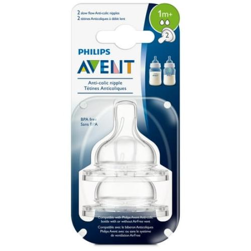Philips Avent Anti-colic Baby Bottle Slow Flow Nipple, 2pk, SCF422/27