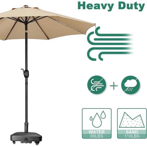 Nobrand Patio Umbrella Base, Heavy Duty Square Stainless Steel, 125lb Capacity, Black