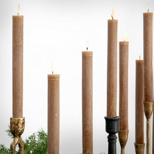 Brown Creative Co-Op Unscented Pleated Taper Candles in Box, Set of 10