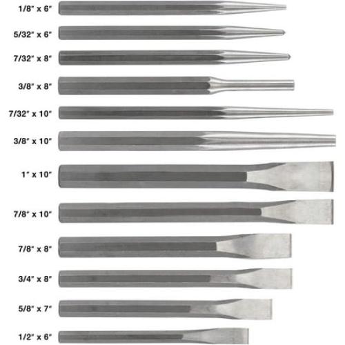 NEIKO 02623A Cold Chisel and Punch Set | 12 Piece | Cr-V Steel | Remove Pins and Bushings | Cut or Split Steel Objects