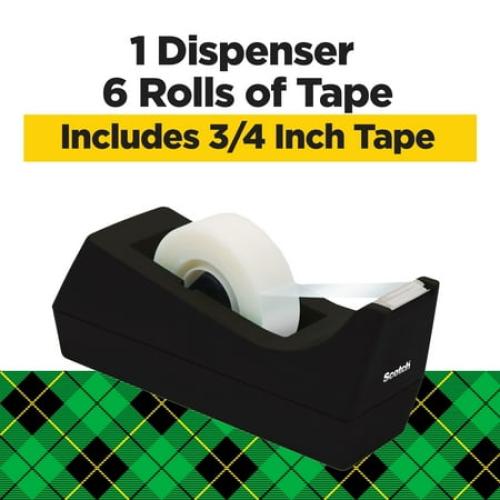Scotch Magic Tape, Clear, 3/4 x 1000, 6 Rolls with Black Dispenser