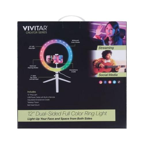Vivitar 12 Full Color 3D Ring Light with Tripod and Adjustable Ball Head, Black