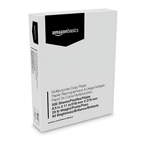 Size 8.5x11 500 Sheets Basics Multipurpose Copy Printer Paper, 8.5 x 11 Inch 20Lb, 1 Ream | 500 Count (Sheets), 92 GE Bright White