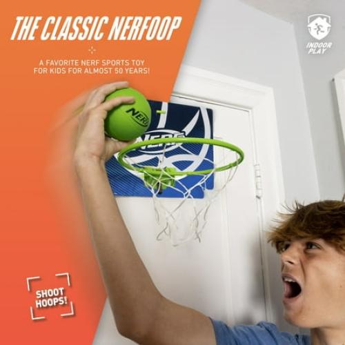 NERF Mini Over the Door Basketball Hoop - Nerfoop Indoor Basketball Hoop for Kids - Toy Door Basketball Hoop   Mini NERF Foam Basketball Game Set - Perfect for Bedroom Indoor Basketball - Green