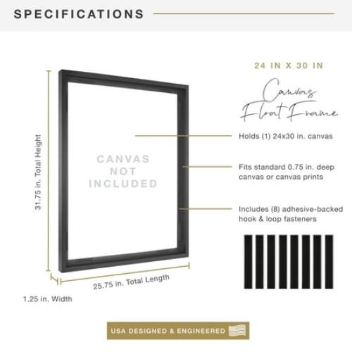 MCS Canvas Float Frames 16x20 Frame, Black Frame for Finished Canvases, Vertical & Horizontal Wall Hanging Large Frame with Adhesive for Canvas Paintings (1-Pack)