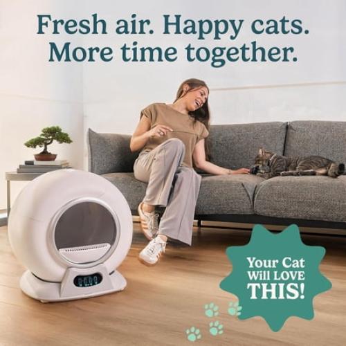 Petcove Automatic Litter Box Self Cleaning with Smart App Control and Safety Sensors for Multiple Cats - Gray