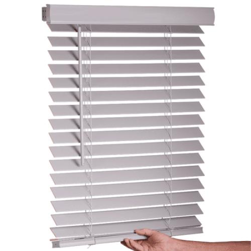 Size 27x24 Color Grey Cordless 2 Faux Wood Room Darkening Horizontal Blind, Light Gray