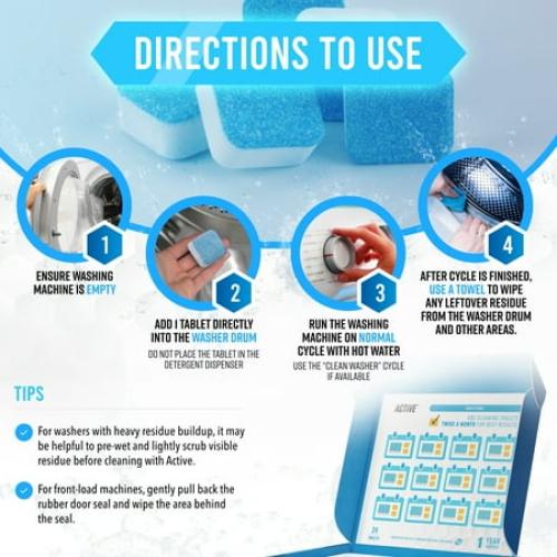 Washing Machine Cleaner Tablets - 24 Deep Cleaning Tabs Descale HE Front & Top Load Washer, 24 Pack