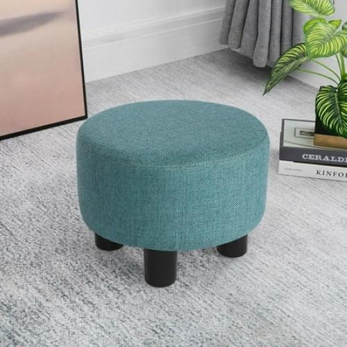 Homebeez Linen Ottoman Foot Stool Round Padded Foot Rest with Non-Skid Legs, Soft Step Stool for Couch, Desk, Hallway, Office, Lounge, Dorm Room Multiple Colors