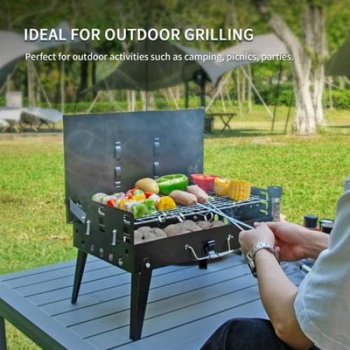 MASTER COOK Portable Foldable Charcoal Grill Tabletop BBQ for Camping, Patio and Picnic 17.1”*10.8”*2.5”