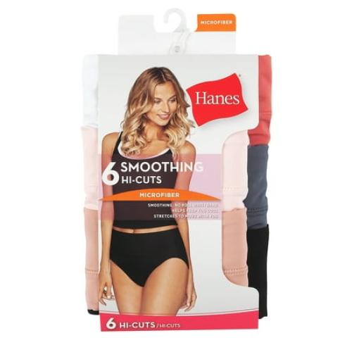Size 9- 2XL Hanes Women's Signature Smoothing Microfiber Hi-Cut Underwear, 6-Pack